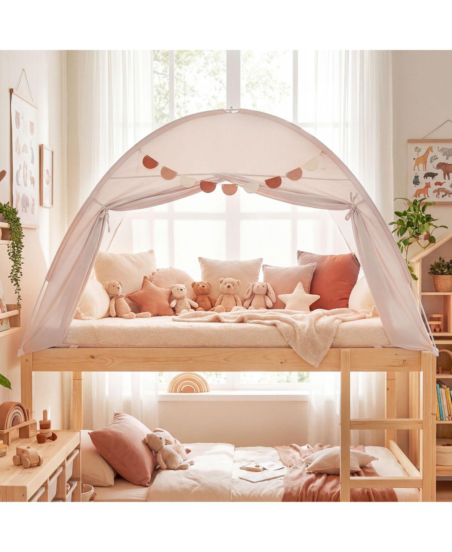 Детская игрушка Slickblue Twin Size Indoor Canopy Tent with Mesh Windows, Ages 3+, цвет: Бежевый — фото 4