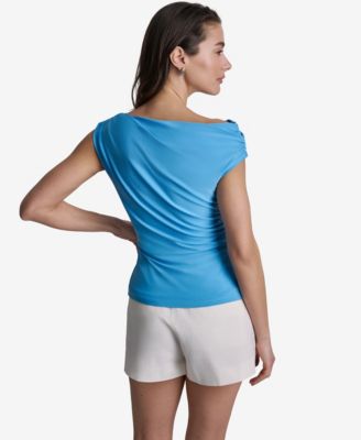 Women's Sleeveless Ruched Boat Neck Top