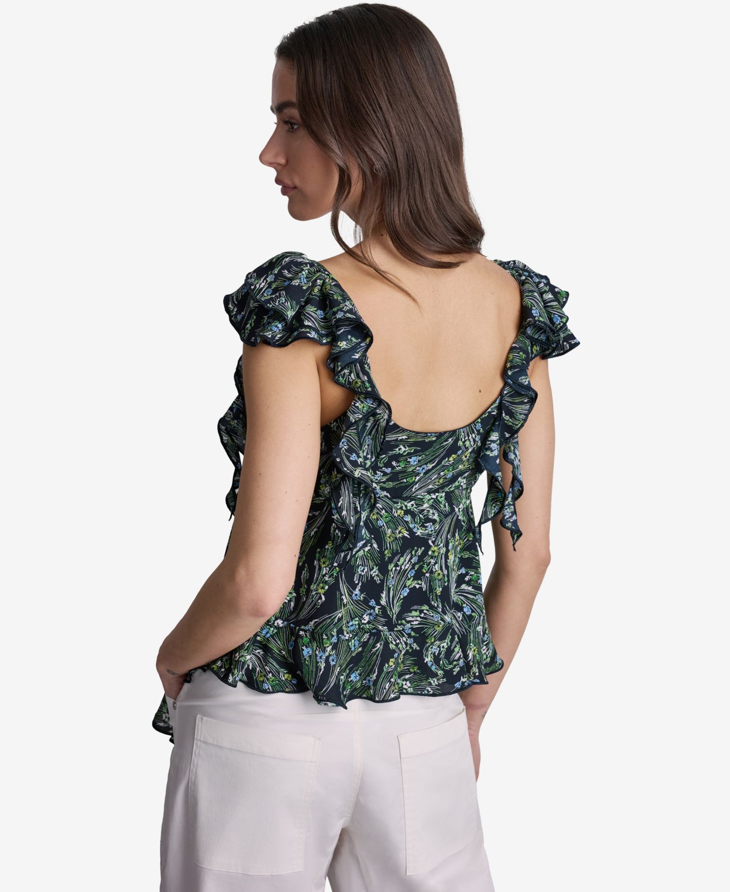 Women's Floral Print Ruffled V-Neck Top