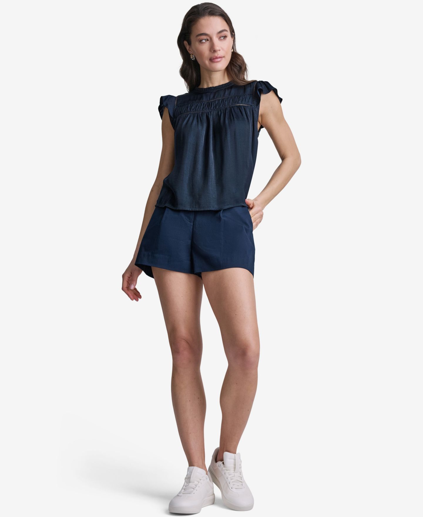 Женская блузка BCBG Flutter-Sleeve Crewneck, цвет: Синий — фото 2