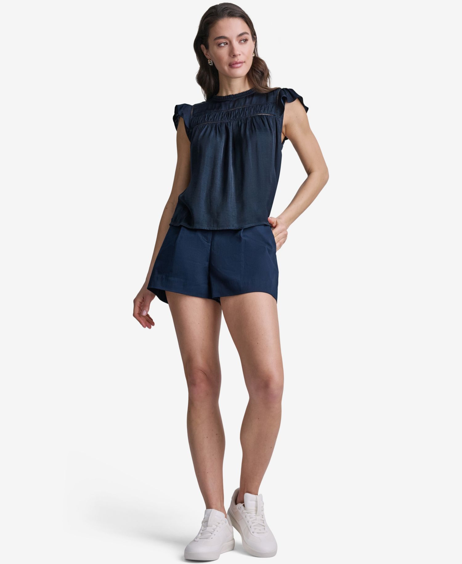 Women's Flutter-Sleeve Crewneck Blouse
