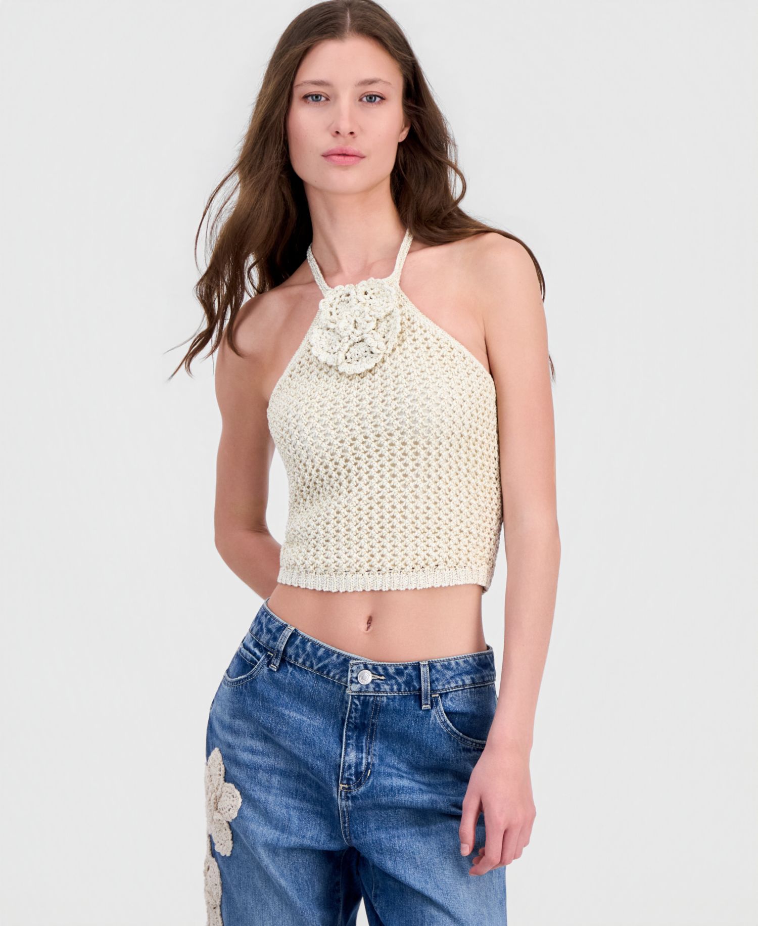 Women's Alicia Flower Crochet Halter Sweater