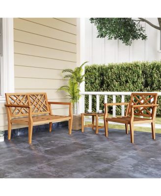 Patio Dinning Chair w/ Cozy Backrest and Armrests Slatted Seat and Solid Legs