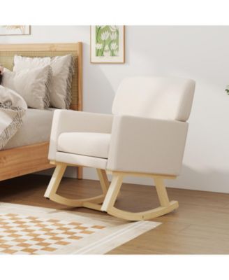 Upholstered Rocking Chair with Padded Seat and Solid Wood Base