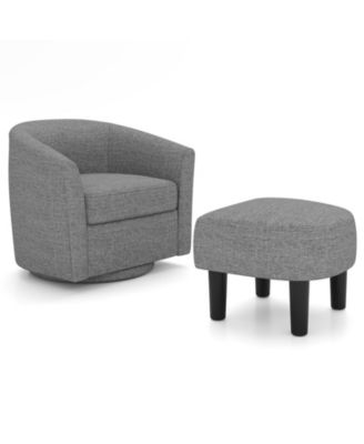 Swivel Club Accent Chair with Ottoman Footrest and Curved Backrest