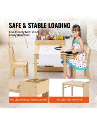 Kids Art Table and 2 Chairs, 2-in-1 Toddler Craft and Play Activity Table, Wood Set