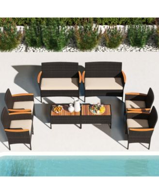 4 Piece Patio Wicker Sofa Set 2 Rattan Chairs and Loveseat with Table
