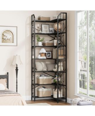  Tall 7-Tier Industrial L-Shaped Corner Bookshelf