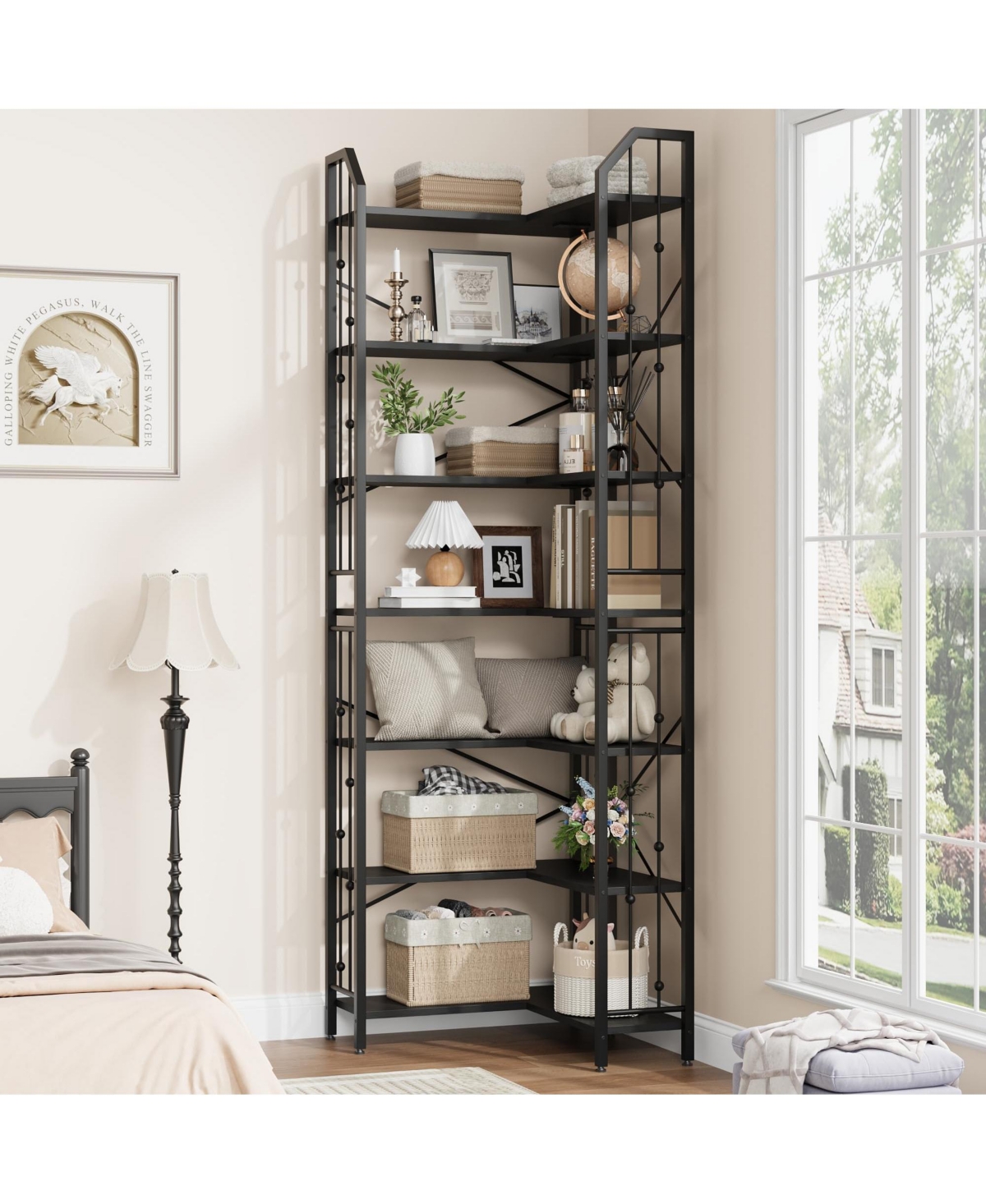 gaomon Tall 7-Tier Industrial L-Shaped Corner Bookshelf