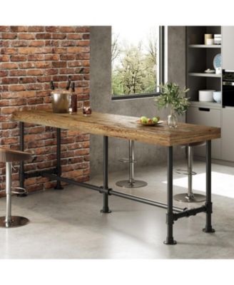 70.9'' Long Solid Wood Bar Table for 6-8 People, Industrial Narrow Counter Height Pub Table with Metal Footrest