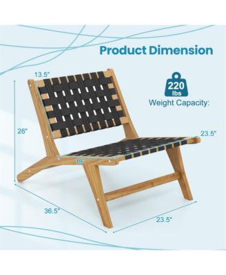 Teak Wooden Chair w/ Woven Webbing Seat and Backrest for Patio Mid Century Modern