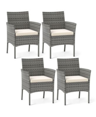 Outdoor PE Wicker Chairs Set of 2 Patio Dining Armchairs w/ Padded Cushions