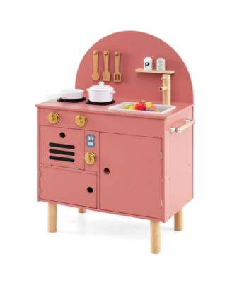 Kids Wooden Kitchen Playset with Stove Sink Microwave Oven