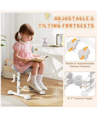 Kids Study Chair with Double Backrest, Adjustable Height and Footrest