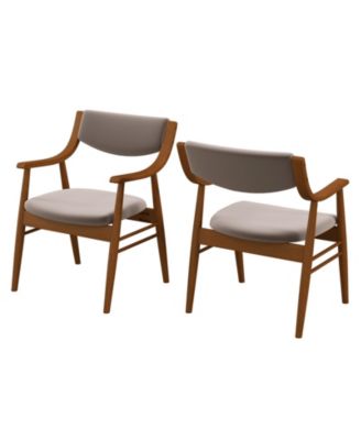 Wooden Dining Chairs Set of 2 with Padded Seat and Armrests, Rubber Wood