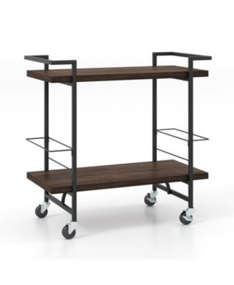 2-Tier Rolling Bar Cart with Anti-Fall Guardrail and Lockable Wheels