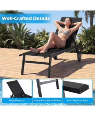 Set of 2 Patio Lounge Chairs with Wheels and 6-Level Adjustable Backrest