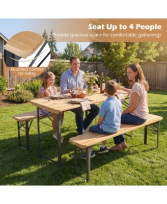 3-Piece Folding Picnic Table and Bench Set, Fir Wood Portable Outdoor Dining