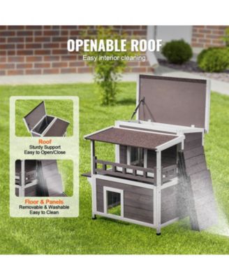 Outdoor Cat House 2-Story 30x30x32 in Weatherproof Wood