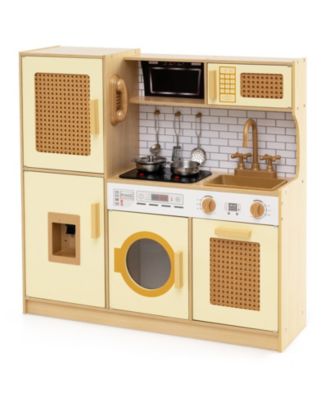Kids Kitchen Playset Wooden Toy with Lights Sounds Interactive