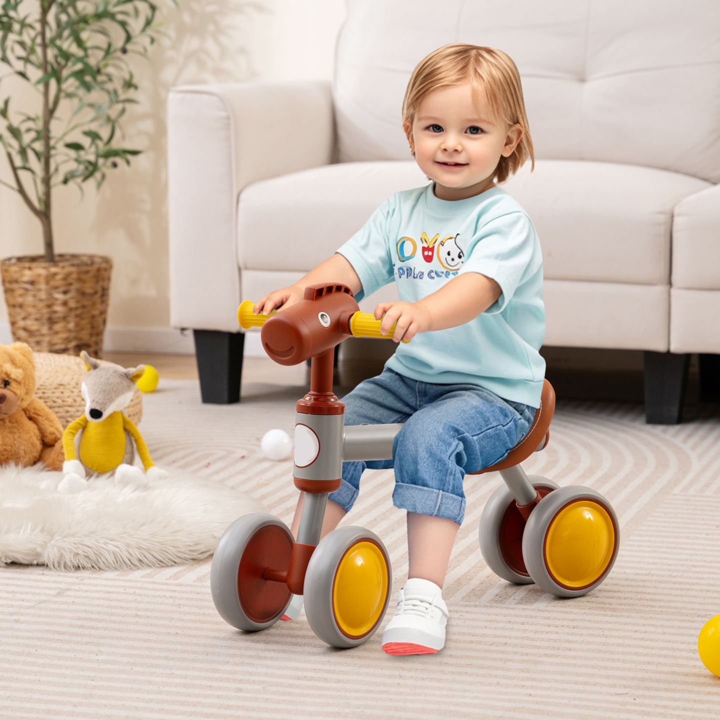Детская игрушка Slickblue Baby No-Pedal 4-Wheel Balance Bike, Ages 18-36 Months, цвет: Коричневый — фото 3