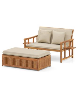 Acacia Wood Outdoor Daybed with Storage Ottoman and Removable Cushions
