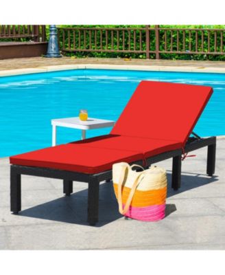 Wicker Sun Lounger with 7-Position Adjustable Backrest and Dual Cushion Covers