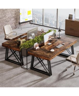 Executive Desk with X-Shaped Legs, 63'' Farmhouse Office Computer Desk, Large Writing Table
