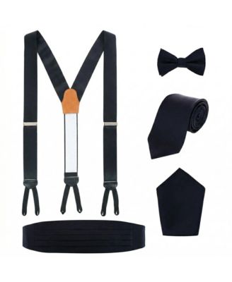 Sutton Solid Color Silk Brace, Bow Tie, Necktie, Pocket Square and Cummerbund Set