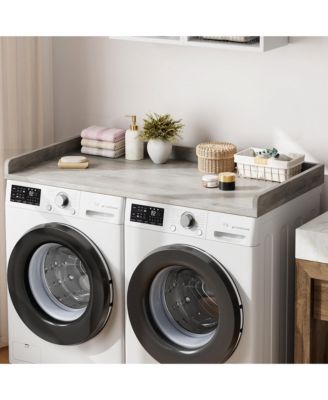 Washer Dryer Countertop, Wooden Laundry Countertop with Edge Rails, Washer and Dryer Topper