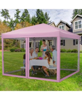 Pop-Up Canopy Tent with Bug Screen Mesh Sidewalls, UV-Resistant Outdoor Sun Shade with 1-Minute Center Lock Setup and Roller Bag