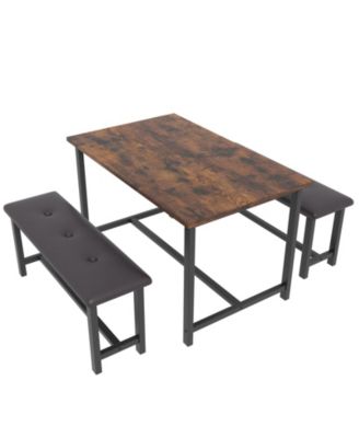 3-Piece 4-Person Industrial Dining Set with 2 Benches