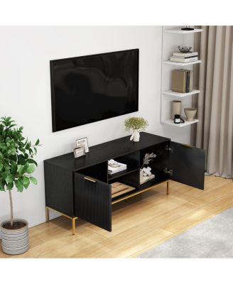 Modern TV Stand with Wave Doors and Accents