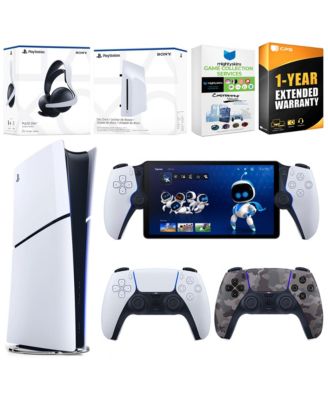 PlayStation 5 Slim Digital Bundle with Disc Drive, Extra Controller, Pulse Elite Headset, PlayStation Portal,  MightySkins Game Collection Servic