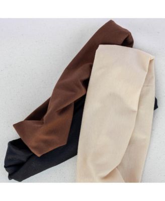 Women's Wide Headwrap Set of 3 - Black + Brown + Beige