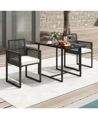 3PCS Patio PE Wicker Furniture Set Cushioned Chairs with Folding Backrest Backyard