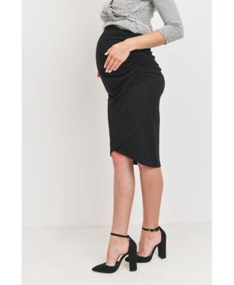 Maternity Ruched Slim Fit Knee-Length Skirt with Over-the-Belly Waist