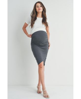 Maternity Ruched Slim Fit Knee-Length Skirt with Over-the-Belly Waist