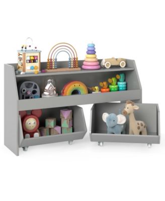 Kids Toy Storage Organizer Wooden Bookcase with 2 Movable Drawers
