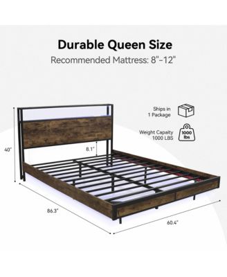 Bed Frame With Led Lights, Industrial Platform Bed With Charging Station