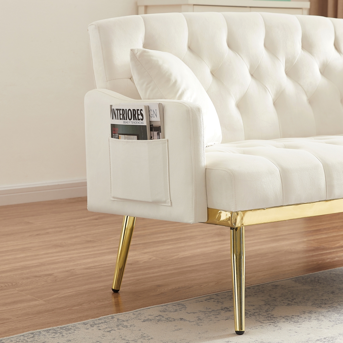 Streamdale Furniture Velvet Small Sofa with Gold Metal Legs