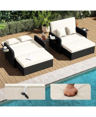 PE Wicker Outdoor Daybed with 4-Level Adjustable Backrest and Ottoman