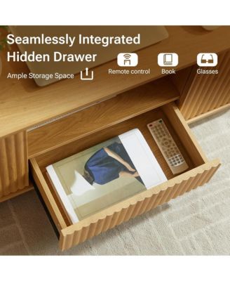 46.5" Fluted Wooden Oval Coffee Table - Center Table with Drawers, Hidden Storage Cabinets and Open Shelf for Living Room