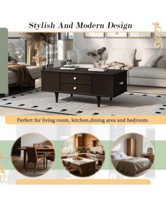 47.2" Modern Wooden Rectangular Coffee Table, Center Table with 4 Drawers and 2 Side Hidden Storage Compartments for Living Room