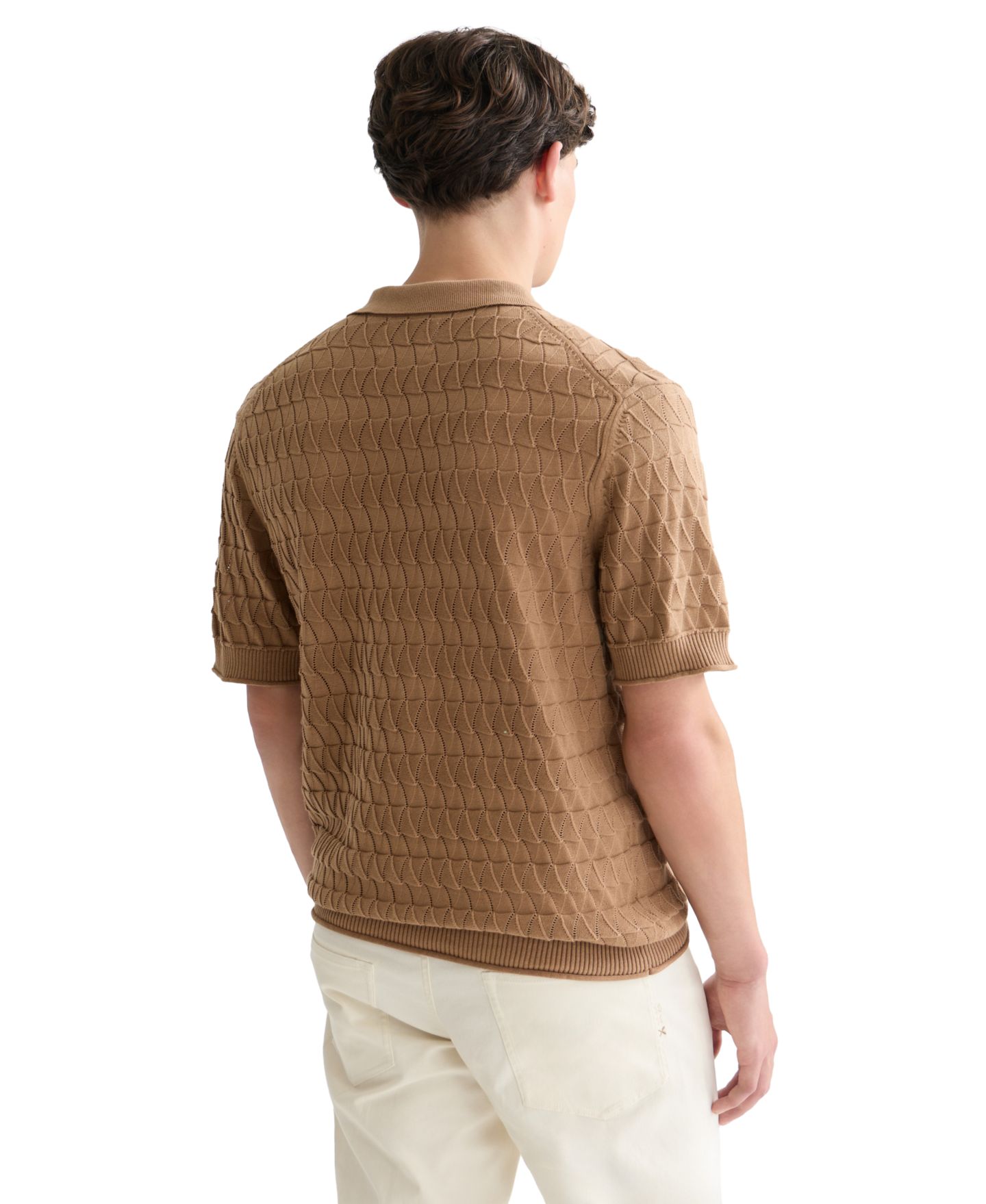 Мужское поло SCOTCH & SODA Regular-Fit Pointelle Knitted Polo Shirt, цвет: Amphora — фото 4