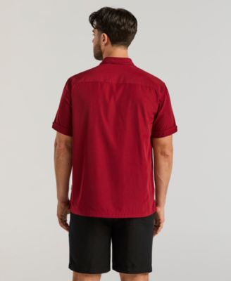 Men's Pick Stitch Panel Short Sleeve Button-Down Shirt