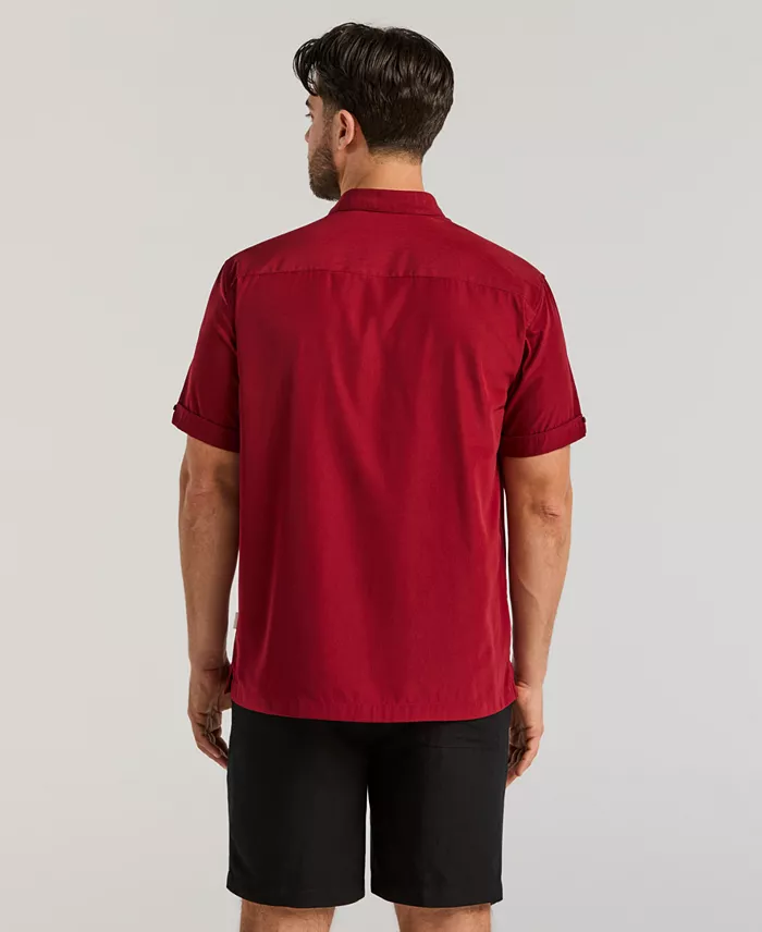 Men's Pick Stitch Panel Short Sleeve Button-Down Shirt - thumbnail 10
