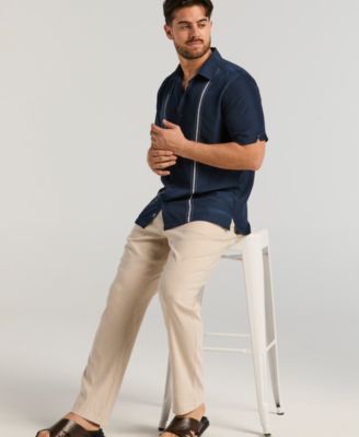 Men's Pick Stitch Panel Short Sleeve Button-Down Shirt