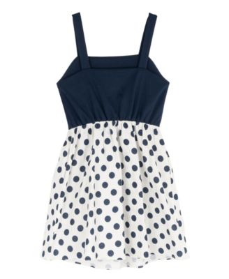 Girls' 7-16 Knit Ponte To Polka Dot Dropwaist Short Dress