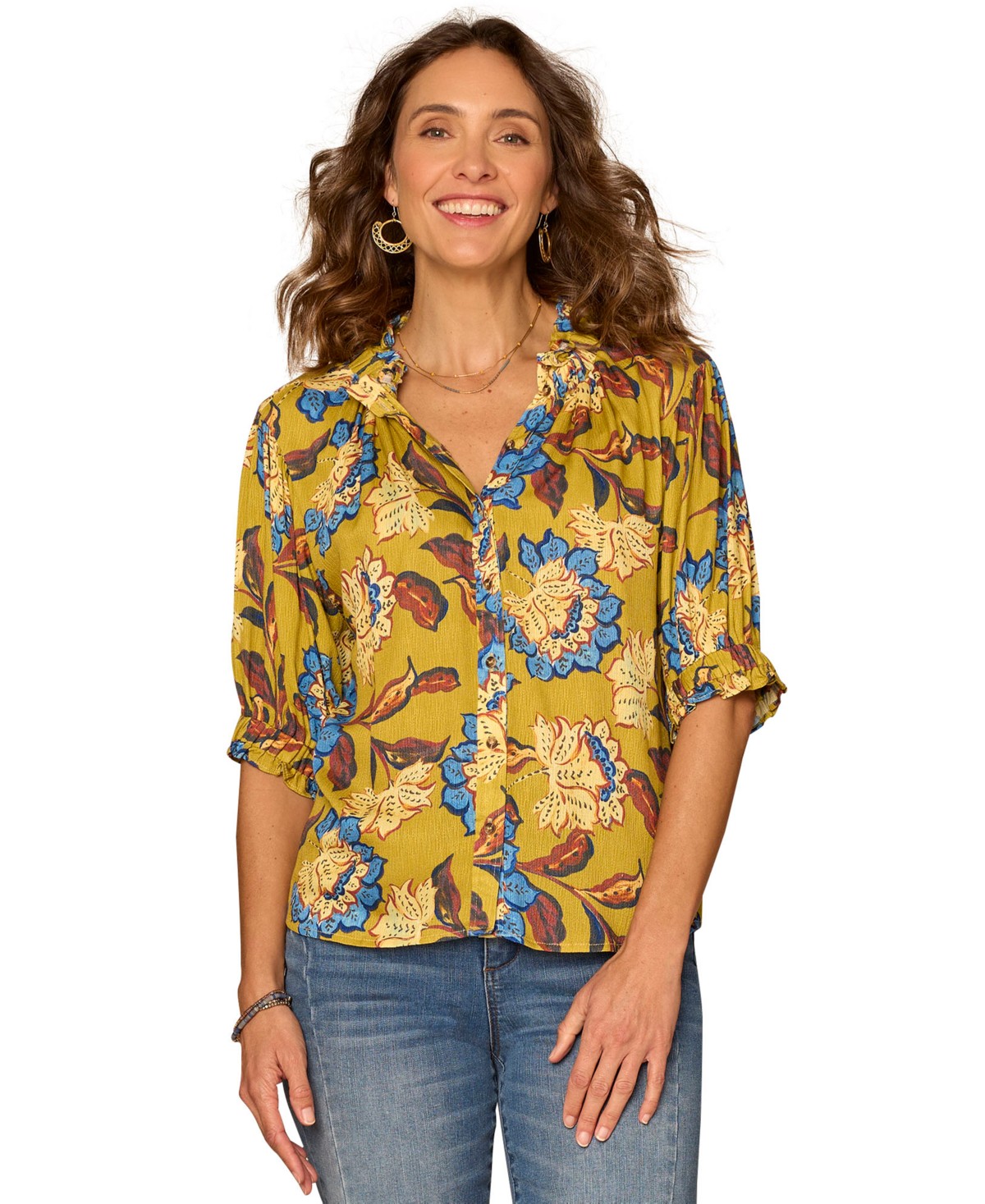 Женские Democracy Petite Printed Elbow-Sleeve Blouse — фото 1